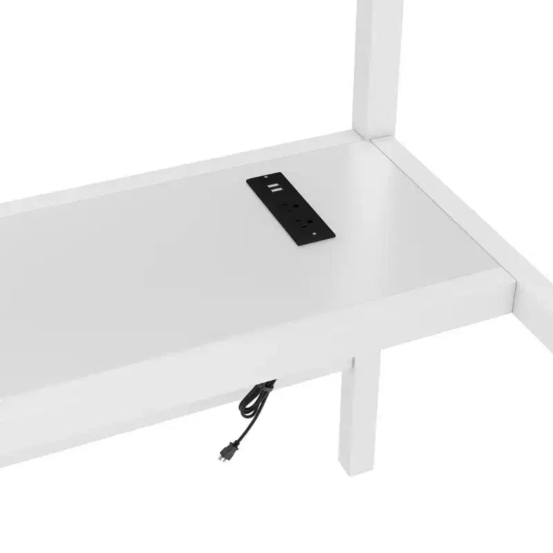 Lit mezzanine queen size en métal noir avec prise électrique et lumières LED, gain de place et réduction du bruit