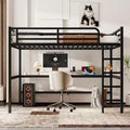 Black Metal Queen Size Loft Bed with Power Outlet and LED Lighted Space-Saving Noise Reduced