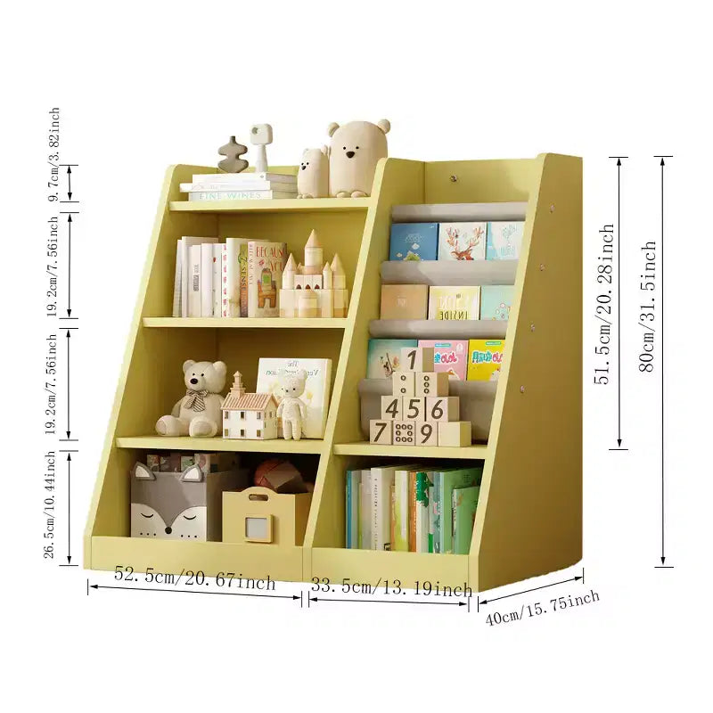 Armoire de rangement en bois jaune pour jouets, étagère à livres pour enfants, bibliothèque pour tout-petits, support à livres en toile pour bébé