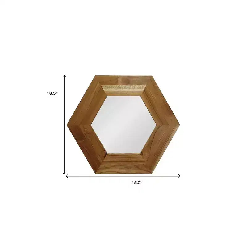 Miroir décoratif encadré en bois massif, forme hexagonale, 19 po, naturel