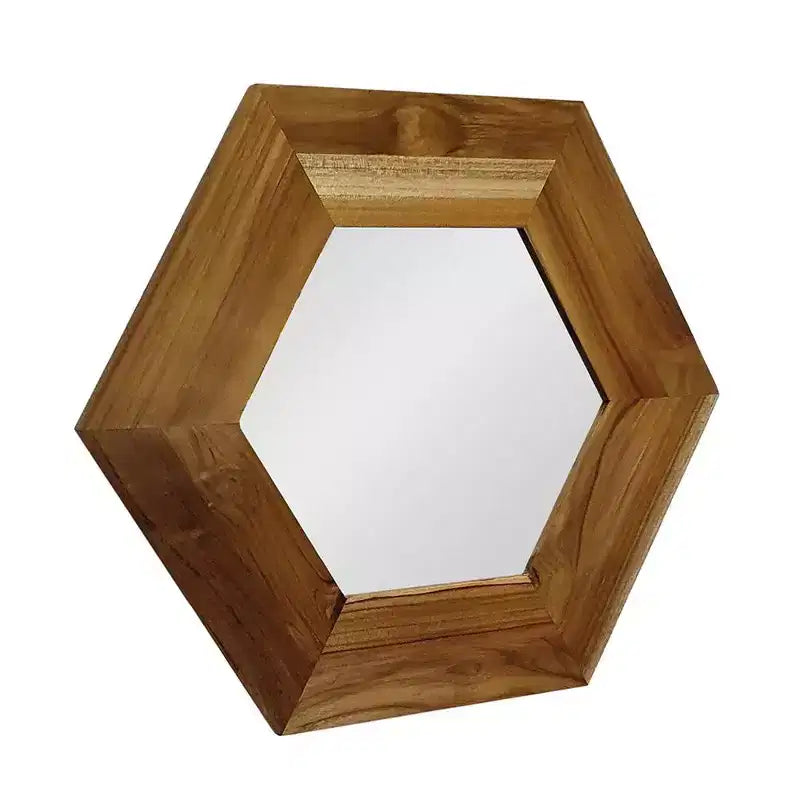 Miroir décoratif encadré en bois massif, forme hexagonale, 19 po, naturel