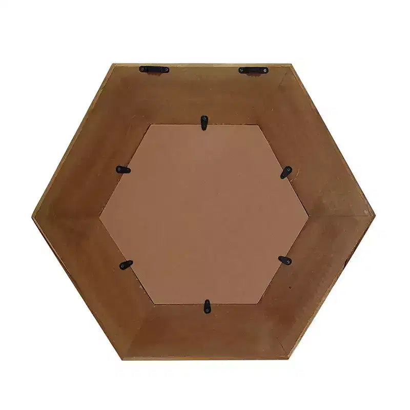 Miroir décoratif encadré en bois massif, forme hexagonale, 19 po, naturel