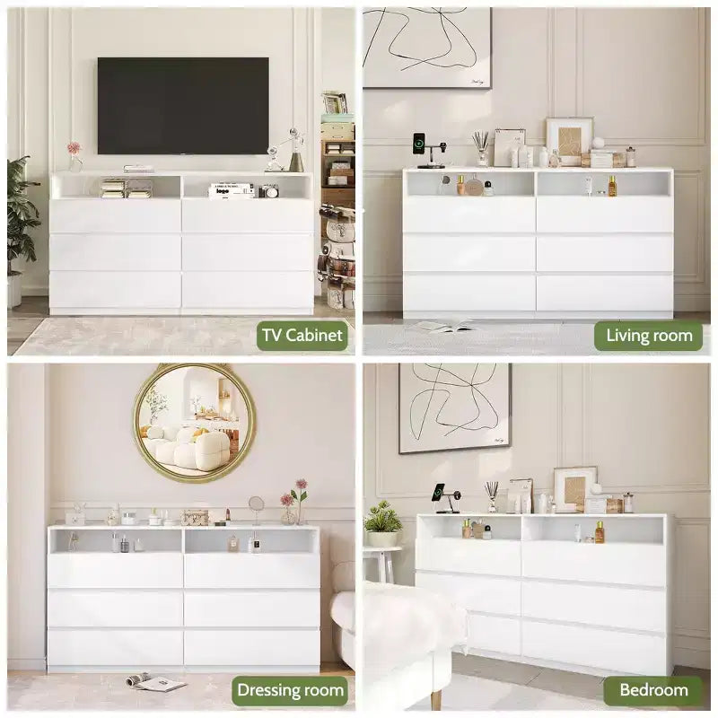 Coiffeuse moderne à 6 tiroirs avec plateau coulissant, comprenant des tiroirs, un organiseur pour chambre, dressing et salon