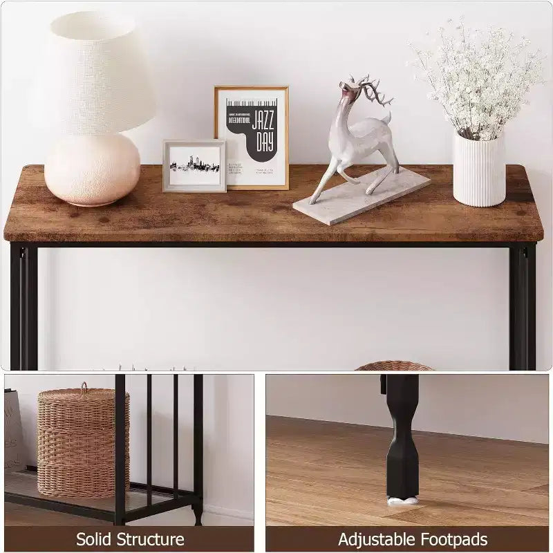 Console, Table de canapé en verre trempé avec étagère en verre et cadre en métal, Table d'entrée étroite moderne, Cadre en métal, pour Salon, Couloir