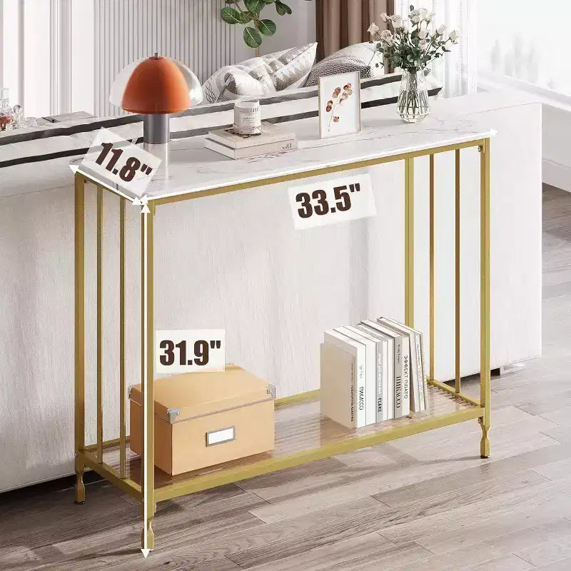 Console, Table de canapé en verre trempé avec étagère en verre et cadre en métal, Table d'entrée étroite moderne, Cadre en métal, pour Salon, Couloir