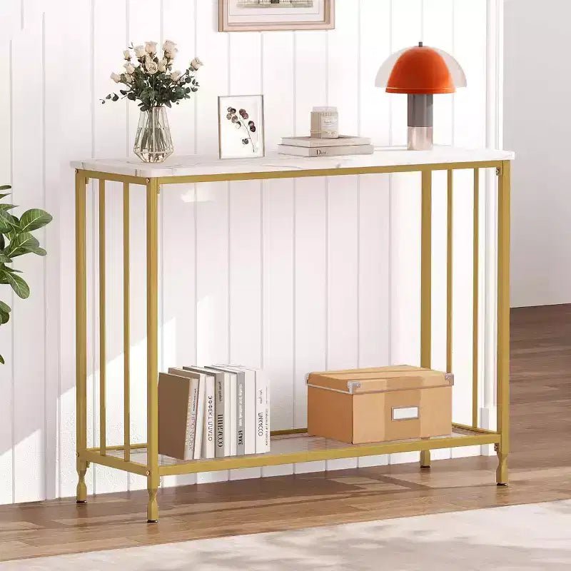 Console Table, Tempered Glass Sofa Table with Glass Shelf and Metal Frame, Narrow Couch Modern Entryway Table, Metal Frame, for Living Room, Hallway