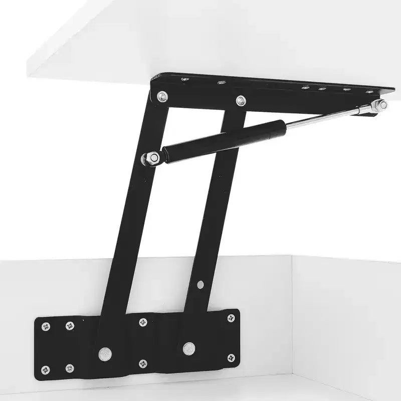 Table basse relevable avec rangement, table basse moderne éclairée par LED avec compartiment caché, 2 tiroirs et étagère ouverte pour le salon