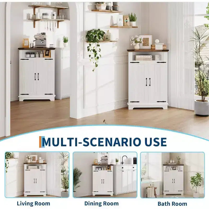 Small Corner Bathroom Cabinet with Doors, Corner Cabinet for Bathroom, Kitchen, Living Room, White