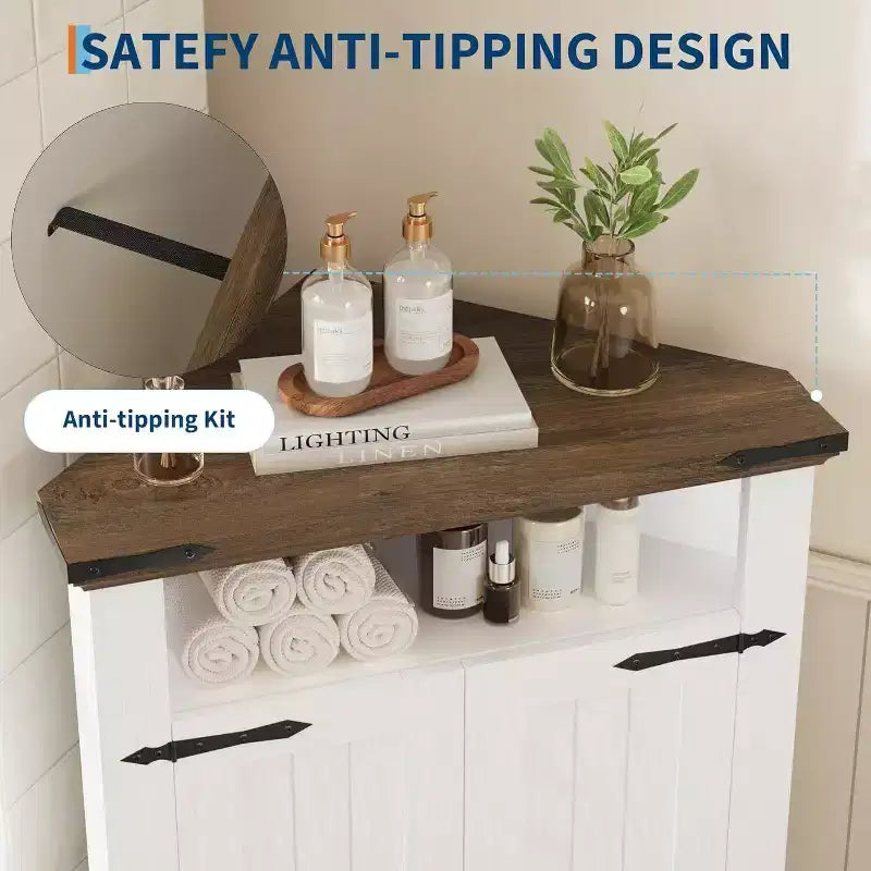 Petit meuble de salle de bain d'angle avec portes, meuble d'angle pour salle de bain, cuisine, salon, blanc