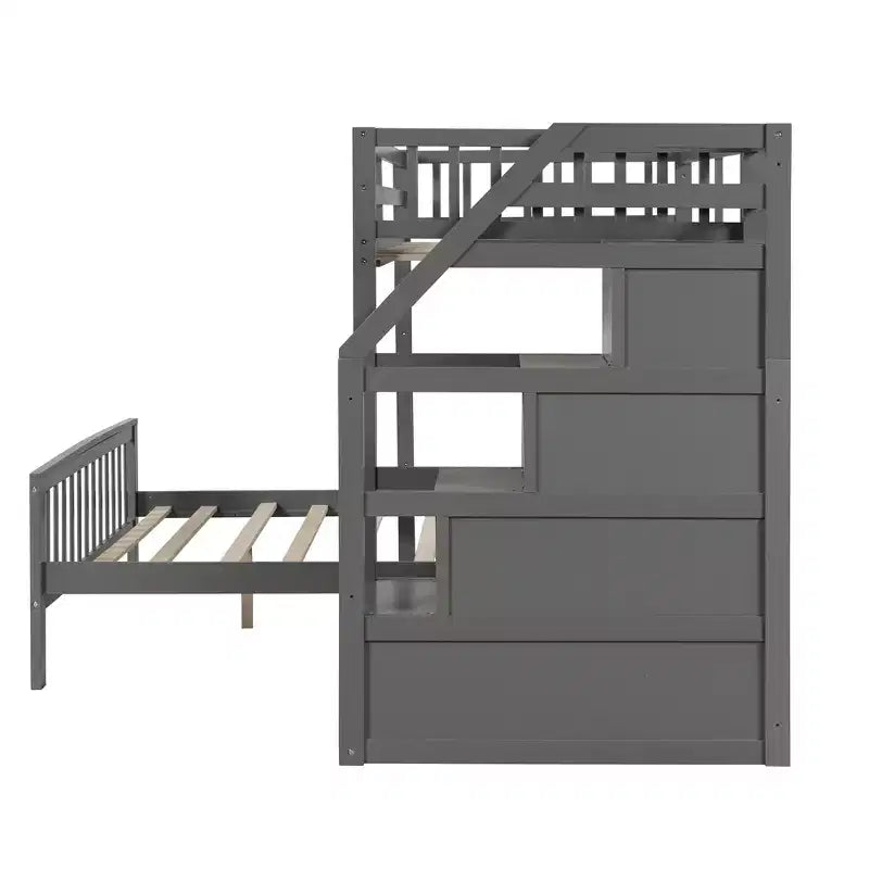 Lit superposé double en bois massif avec 3 tiroirs de rangement, lit mezzanine en bois et cadre de lit plateforme, peut être séparé en 2 lits