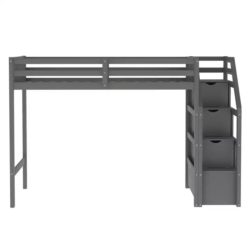 Lit superposé double en bois massif avec 3 tiroirs de rangement, lit mezzanine en bois et cadre de lit plateforme, peut être séparé en 2 lits