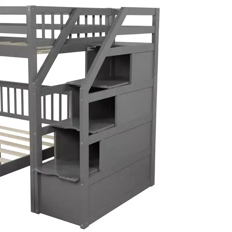 Lit superposé double en bois massif avec 3 tiroirs de rangement, lit mezzanine en bois et cadre de lit plateforme, peut être séparé en 2 lits