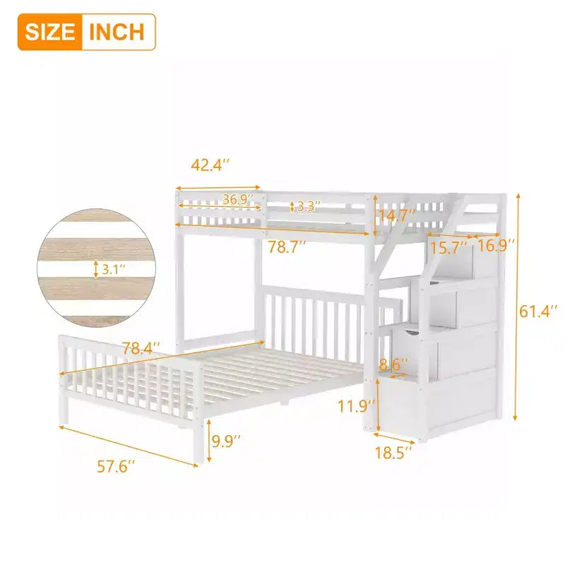 Lit superposé double en bois massif avec 3 tiroirs de rangement, lit mezzanine en bois et cadre de lit plateforme, peut être séparé en 2 lits