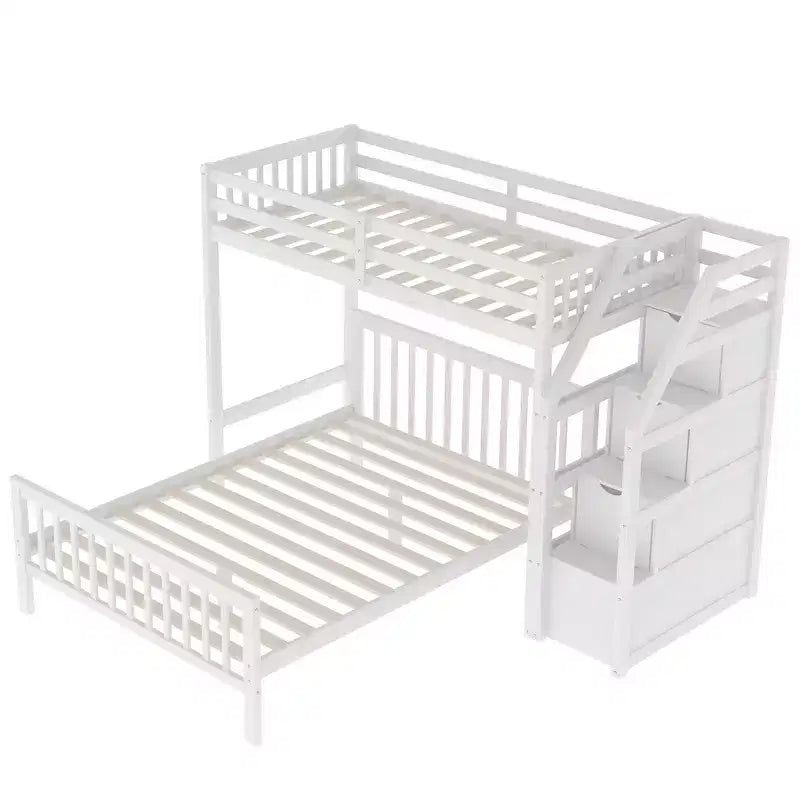 Lit superposé double en bois massif avec 3 tiroirs de rangement, lit mezzanine en bois et cadre de lit plateforme, peut être séparé en 2 lits