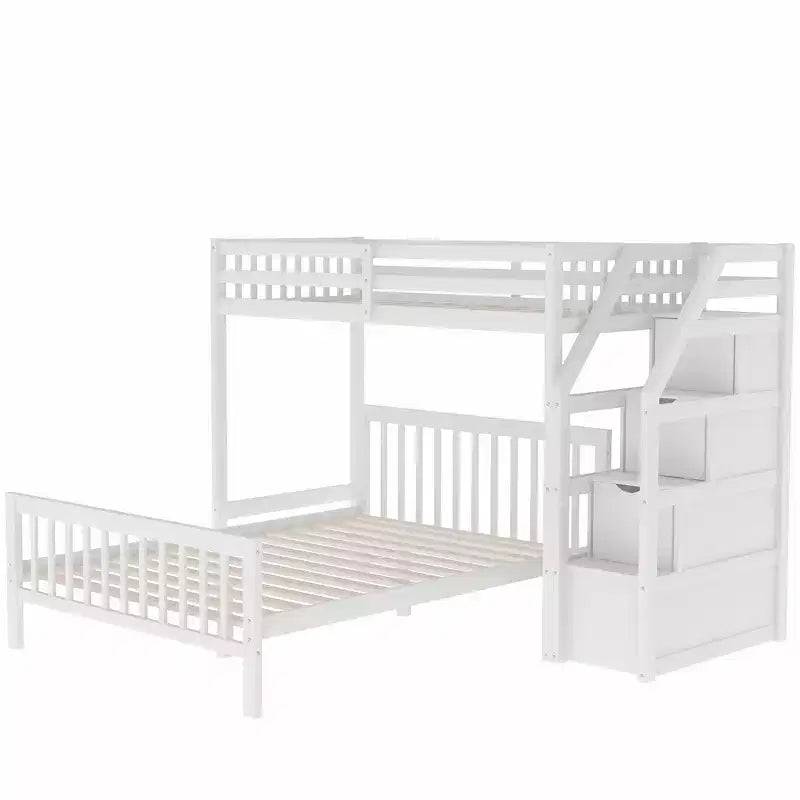 Lit superposé double en bois massif avec 3 tiroirs de rangement, lit mezzanine en bois et cadre de lit plateforme, peut être séparé en 2 lits