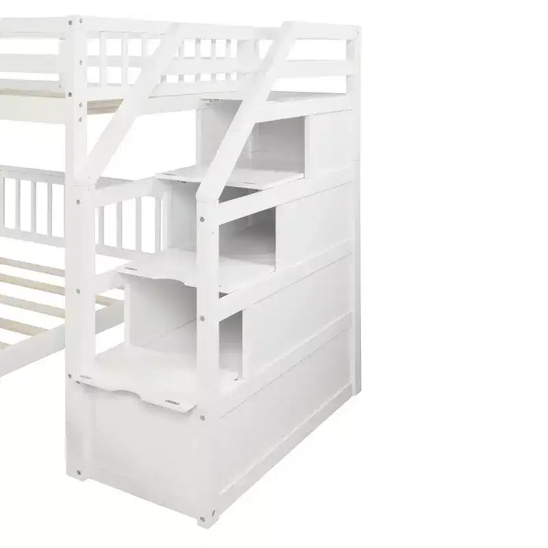 Lit superposé double en bois massif avec 3 tiroirs de rangement, lit mezzanine en bois et cadre de lit plateforme, peut être séparé en 2 lits