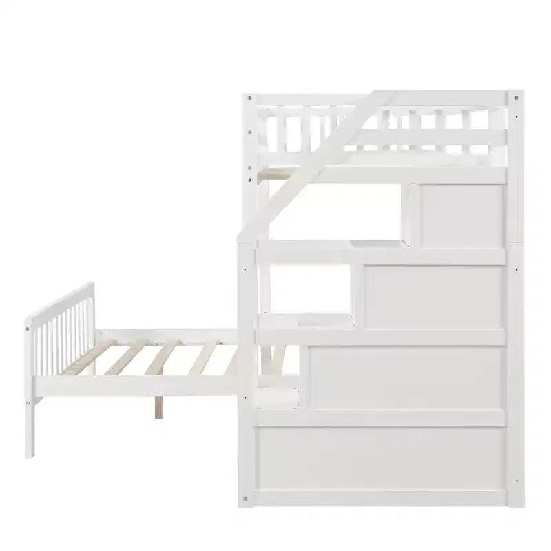Lit superposé double en bois massif avec 3 tiroirs de rangement, lit mezzanine en bois et cadre de lit plateforme, peut être séparé en 2 lits