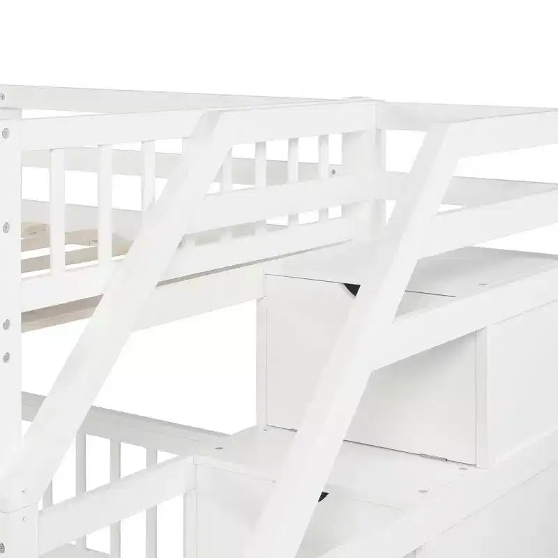 Lit superposé double en bois massif avec 3 tiroirs de rangement, lit mezzanine en bois et cadre de lit plateforme, peut être séparé en 2 lits