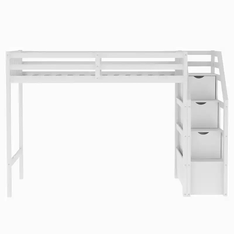 Lit superposé double en bois massif avec 3 tiroirs de rangement, lit mezzanine en bois et cadre de lit plateforme, peut être séparé en 2 lits