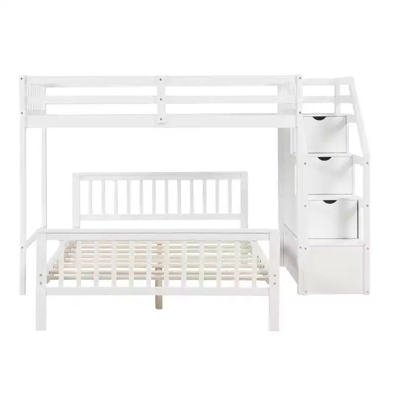 Lit superposé double en bois massif avec 3 tiroirs de rangement, lit mezzanine en bois et cadre de lit plateforme, peut être séparé en 2 lits