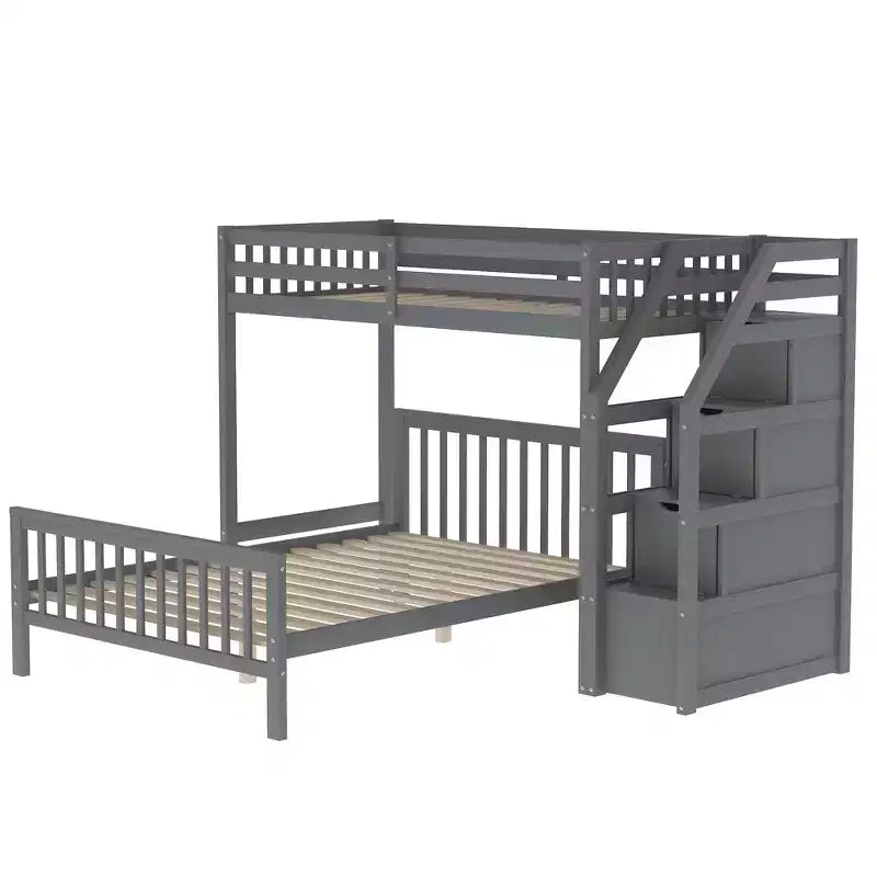 Lit superposé double en bois massif avec 3 tiroirs de rangement, lit mezzanine en bois et cadre de lit plateforme, peut être séparé en 2 lits