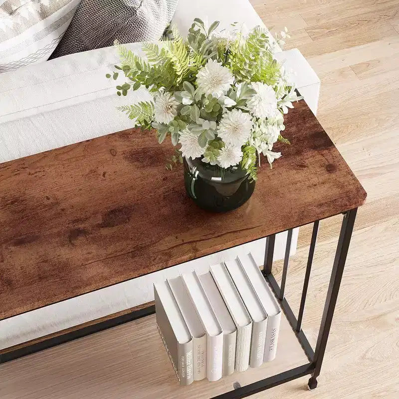 Console industrielle de 41,5 pouces, table d'entrée étroite avec étagère en verre et cadre en métal, table derrière le canapé pour couloir, salon