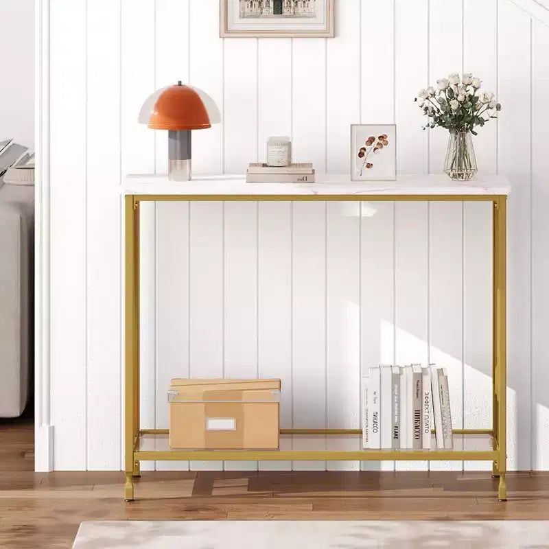 Console industrielle de 41,5 pouces, table d'entrée étroite avec étagère en verre et cadre en métal, table derrière le canapé pour couloir, salon