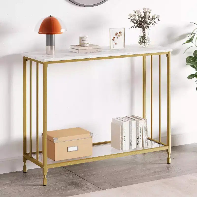Console industrielle de 41,5 pouces, table d'entrée étroite avec étagère en verre et cadre en métal, table derrière le canapé pour couloir, salon