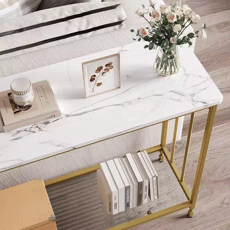 Console industrielle de 41,5 pouces, table d'entrée étroite avec étagère en verre et cadre en métal, table derrière le canapé pour couloir, salon