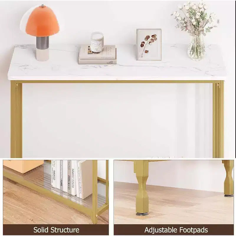 Console industrielle de 41,5 pouces, table d'entrée étroite avec étagère en verre et cadre en métal, table derrière le canapé pour couloir, salon