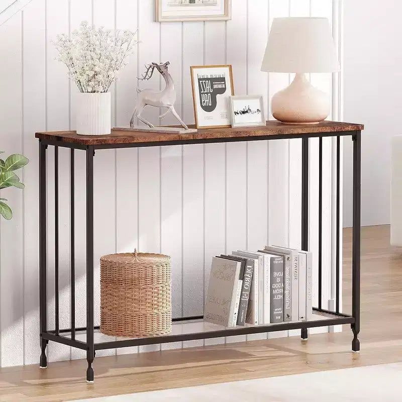 Console industrielle de 41,5 pouces, table d'entrée étroite avec étagère en verre et cadre en métal, table derrière le canapé pour couloir, salon