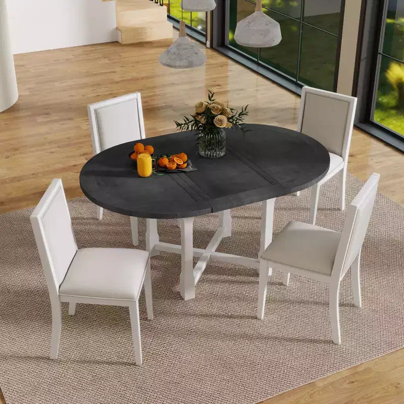 Ensemble de salle à manger 5 pièces avec table ronde extensible et chaises rembourrées