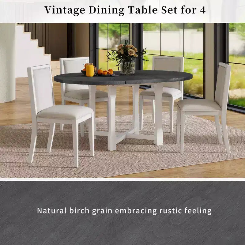 Ensemble de salle à manger 5 pièces avec table ronde extensible et chaises rembourrées