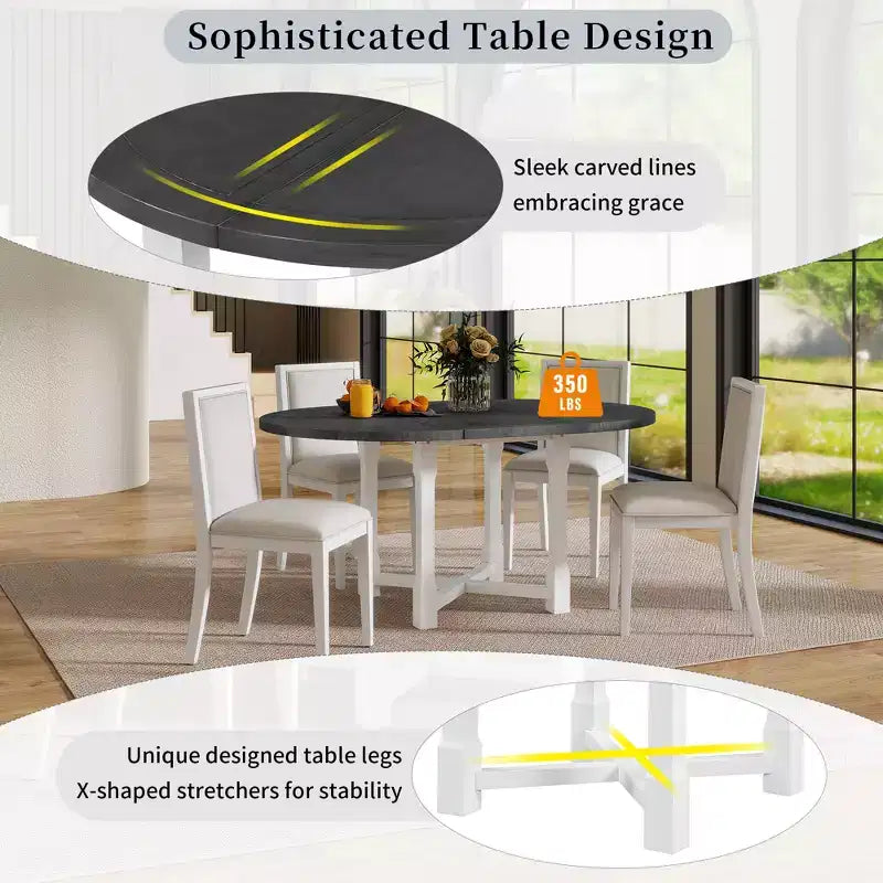 Ensemble de salle à manger 5 pièces avec table ronde extensible et chaises rembourrées