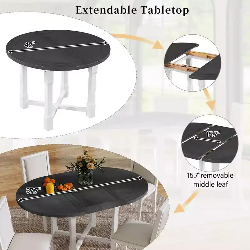 Ensemble de salle à manger 5 pièces avec table ronde extensible et chaises rembourrées