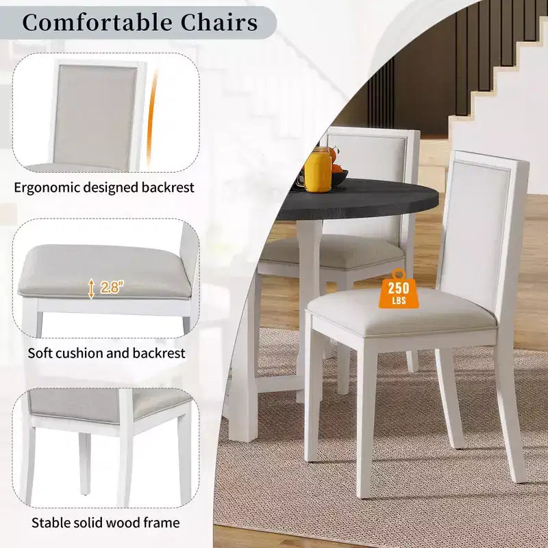 Ensemble de salle à manger 5 pièces avec table ronde extensible et chaises rembourrées