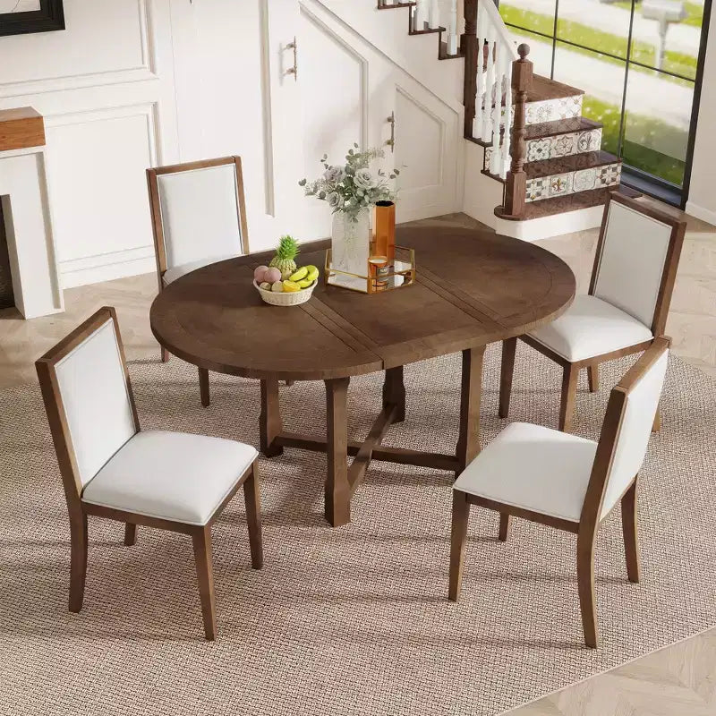 Ensemble de salle à manger 5 pièces avec table ronde extensible et chaises rembourrées