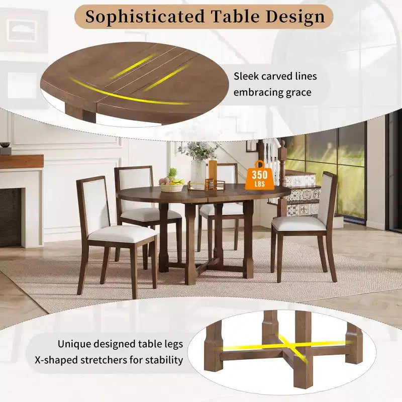 Ensemble de salle à manger 5 pièces avec table ronde extensible et chaises rembourrées