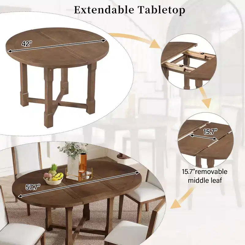 Ensemble de salle à manger 5 pièces avec table ronde extensible et chaises rembourrées