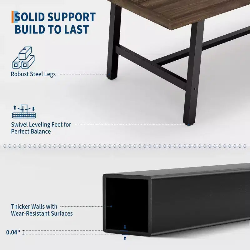 Table à manger industrielle pour 4 à 6 personnes, table de cuisine en bois de 160 cm de long avec cadre métallique robuste – Comptoir rectangulaire pour 4 à 6 personnes pour le dîner