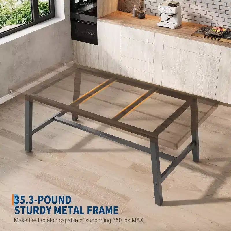 Table à manger industrielle pour 4 à 6 personnes, table de cuisine en bois de 160 cm de long avec cadre métallique robuste – Comptoir rectangulaire pour 4 à 6 personnes pour le dîner