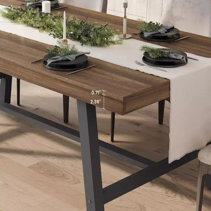 Table à manger industrielle pour 4 à 6 personnes, table de cuisine en bois de 160 cm de long avec cadre métallique robuste – Comptoir rectangulaire pour 4 à 6 personnes pour le dîner