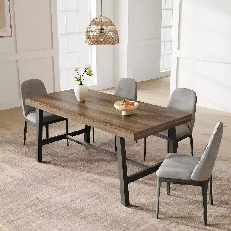 Table à manger industrielle pour 4 à 6 personnes, table de cuisine en bois de 160 cm de long avec cadre métallique robuste – Comptoir rectangulaire pour 4 à 6 personnes pour le dîner