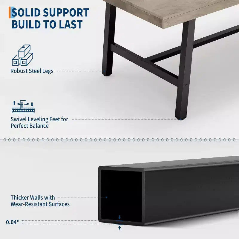 Table à manger industrielle pour 4 à 6 personnes, table de cuisine en bois de 160 cm de long avec cadre métallique robuste – Comptoir rectangulaire pour 4 à 6 personnes pour le dîner