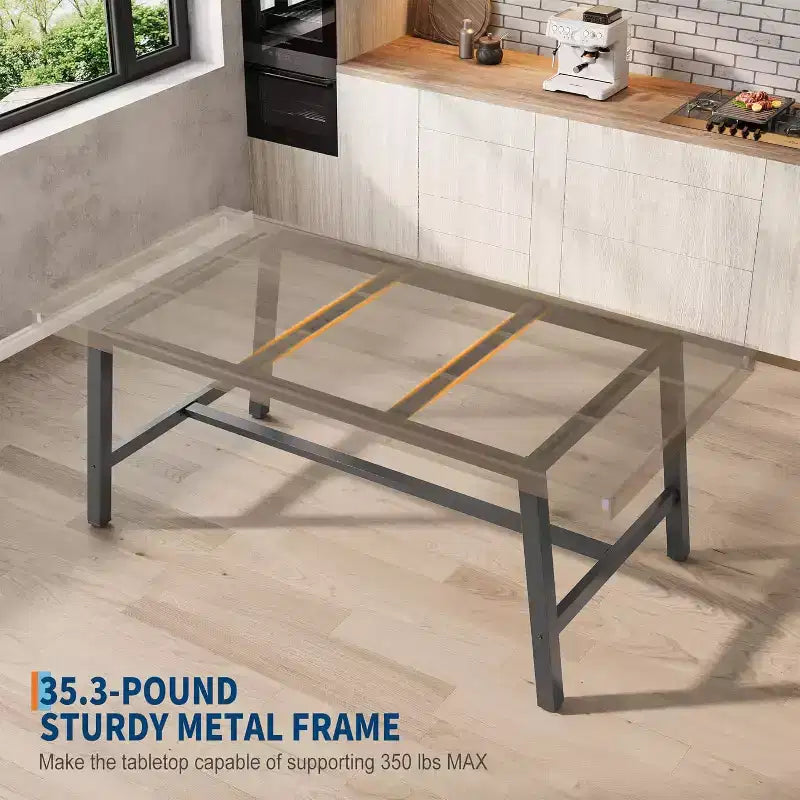 Table à manger industrielle pour 4 à 6 personnes, table de cuisine en bois de 160 cm de long avec cadre métallique robuste – Comptoir rectangulaire pour 4 à 6 personnes pour le dîner