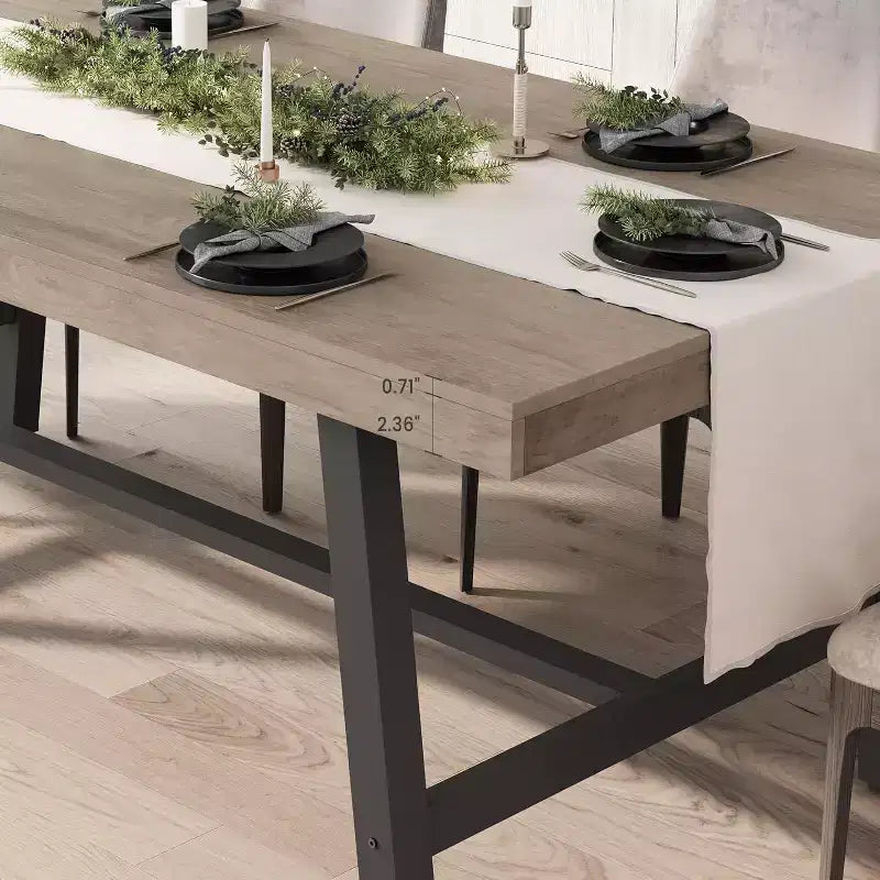 Table à manger industrielle pour 4 à 6 personnes, table de cuisine en bois de 160 cm de long avec cadre métallique robuste – Comptoir rectangulaire pour 4 à 6 personnes pour le dîner