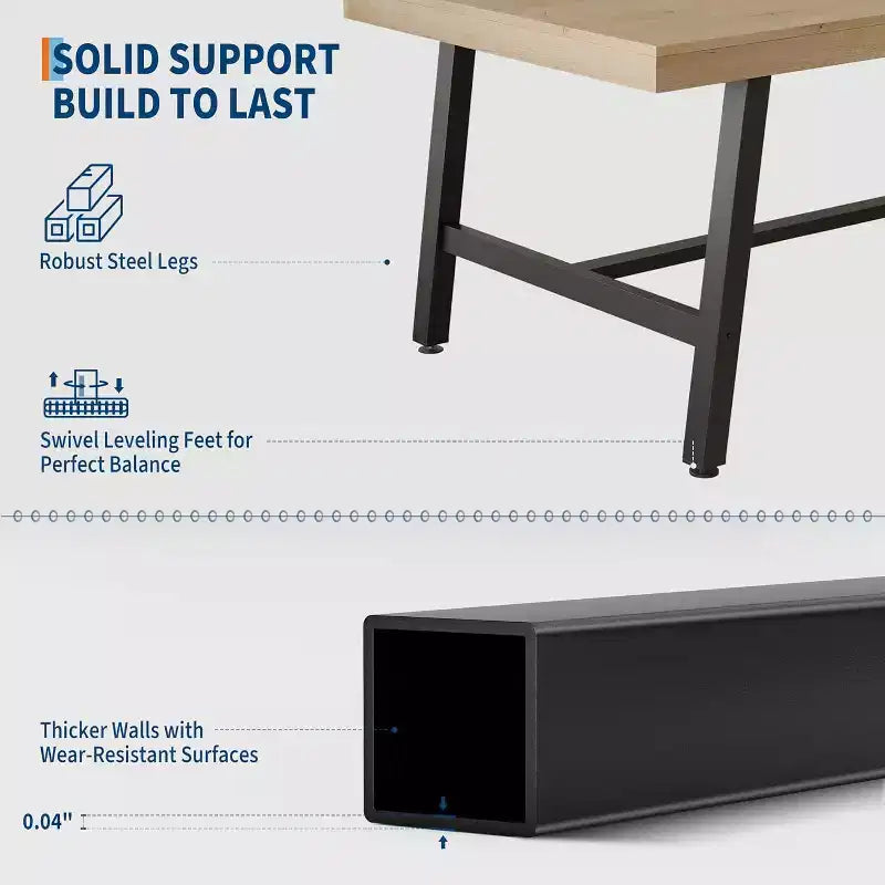 Table à manger industrielle pour 4 à 6 personnes, table de cuisine en bois de 160 cm de long avec cadre métallique robuste – Comptoir rectangulaire pour 4 à 6 personnes pour le dîner
