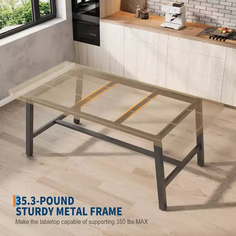 Table à manger industrielle pour 4 à 6 personnes, table de cuisine en bois de 160 cm de long avec cadre métallique robuste – Comptoir rectangulaire pour 4 à 6 personnes pour le dîner