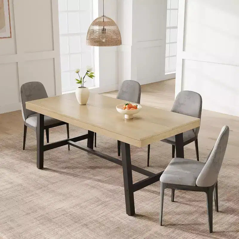 Table à manger industrielle pour 4 à 6 personnes, table de cuisine en bois de 160 cm de long avec cadre métallique robuste – Comptoir rectangulaire pour 4 à 6 personnes pour le dîner