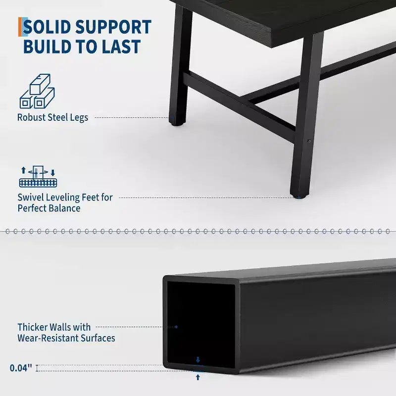 Table à manger industrielle pour 4 à 6 personnes, table de cuisine en bois de 160 cm de long avec cadre métallique robuste – Comptoir rectangulaire pour 4 à 6 personnes pour le dîner